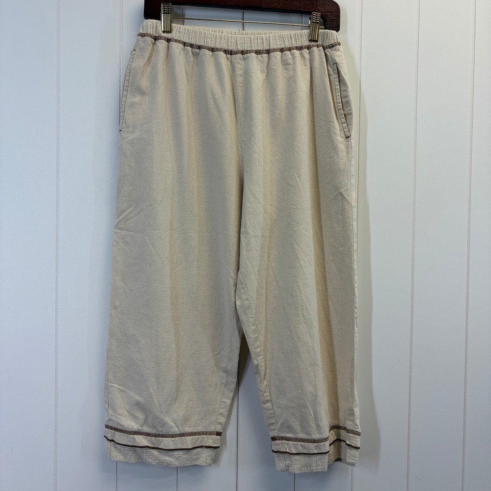 Produce Company Boho Linen Blend Capri Pants Women Size M Lagenlook Scandi Chic